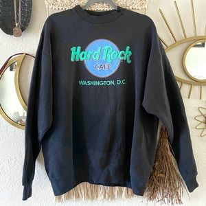 Vintage 90s Hard Rock Cafe Washington Crewneck Sweatshirt Adult XL Black Mens